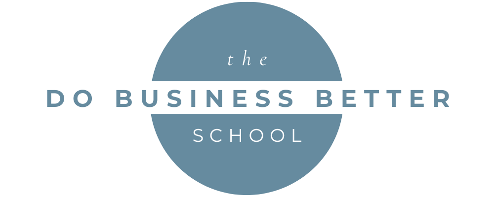 The Do Business Better School Logo - Business Coaching for Purpose-Driven Founders and Sustainable Startups | Work with Coach Kari Elizabeth Enge - Blue Logo